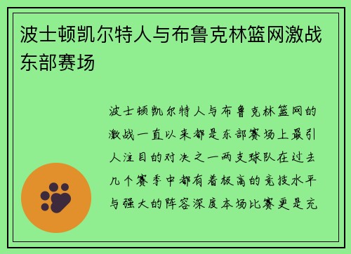 波士顿凯尔特人与布鲁克林篮网激战东部赛场 波士顿凯尔特人与布鲁克林篮网激战东部赛场